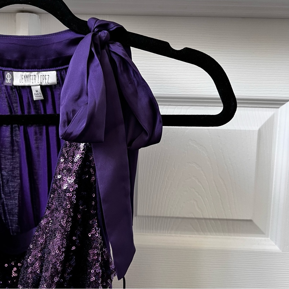 Jennifer Lopez Purple Cowl Neck Sequins Sleeveless Shirt, Size Medium, NWT - Picture 6 of 10